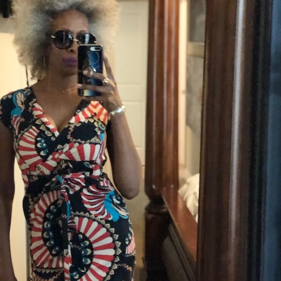 Red Swirl Print Cotton Dress with Pockets - Picture 3 of 6